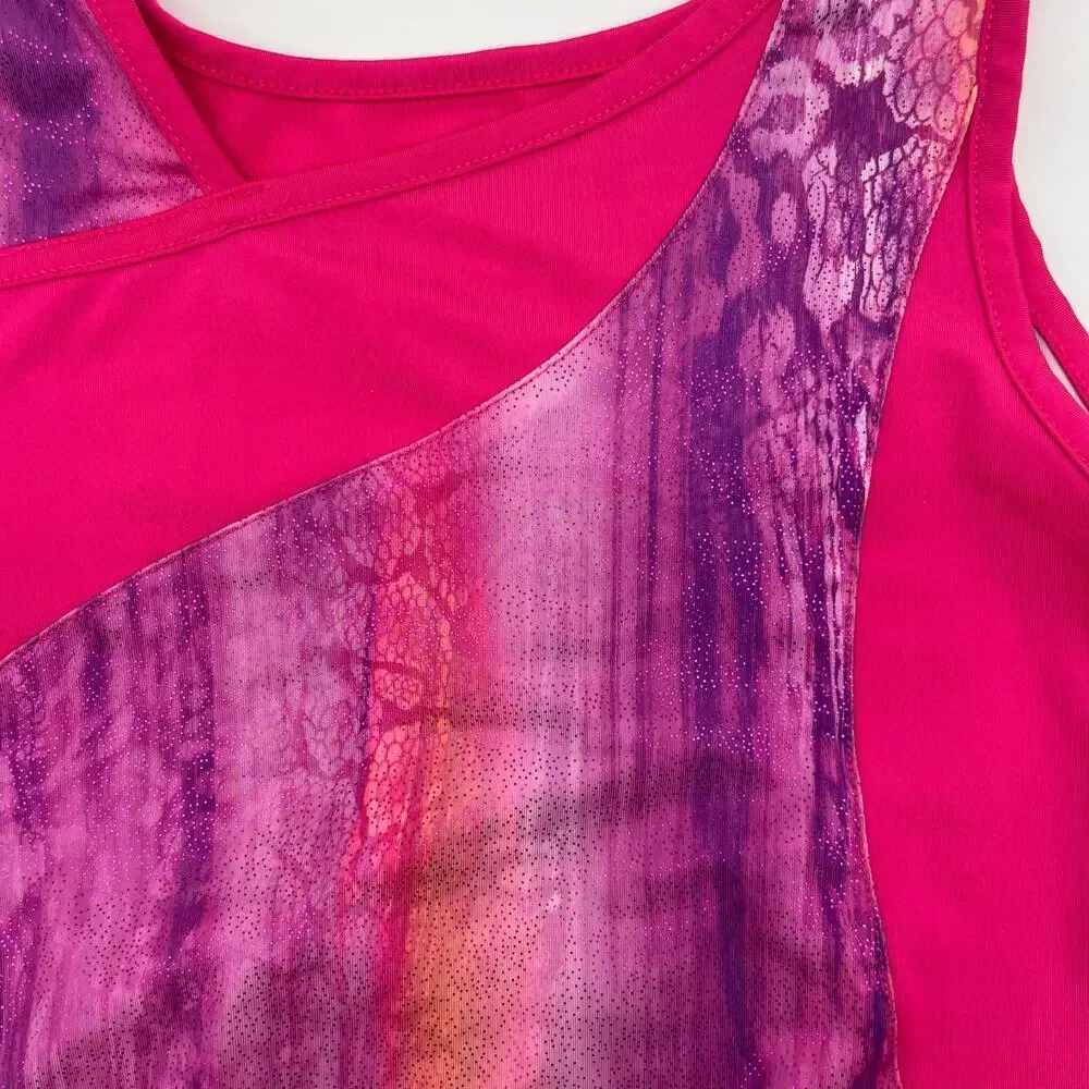 DANSKIN Girl's M (7-8), Dance Competition Leotard, Pink Purple Shimmer